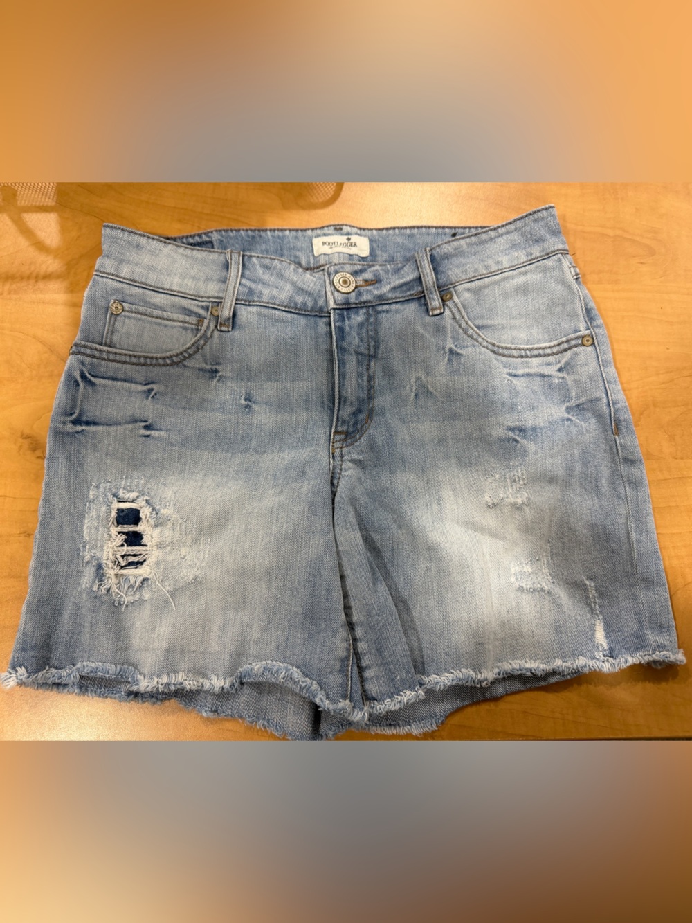 Distressed Light Blue Denim Shorts - Women